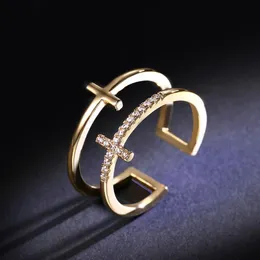 Doppelschichtige Ringe Iced Out Diamant 18K Gold üppiger großzügiger eleganter Schmuck für Frauen Party Verlobung Feiner Ring Zubehör273t