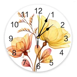 Wall Clocks Watercolor Flowers Yellow Home Decor Modern Kitchen Room Bedroom Living Clock