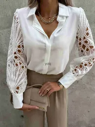 Blusas femininas camisas blusa elegante camisa branca 2023 primavera verão v-ne renda manga recorte comter tops S-XXLyolq