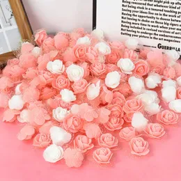 Faux Floral Greenery 100/200Pcs 3CM artificial rose head foam bear rose with tulip used for wedding birthday party home decoration DIY craft gift 231130