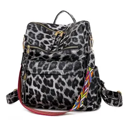 Leopard printed Backpack for women soft Leather cow pattern shoulder bags lady travel fashion Backpack long strap doule zipper luxury handbag