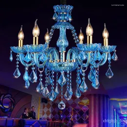 Chandeliers YQ25 European-Style Blue Crystal Lamp Maan Coffee Chandelier Mediterranean Art Internet Clothing Store