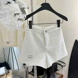 Ny design kvinnors höga midja tweed ulltyg paillete lapptäcke strass stift shorts sml