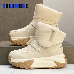 Chinelos de inverno tornozelo bota de alta qualidade acolchoado couro genuíno nylon para baixo neve mulher dedo do pé redondo fundo quente travesseiro bota 231129