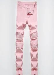 Men039s Jeans High Street Ripped Patch Pink Men39s Spring Summer Casual Whiskers Straight Denim Trousers For MaleMen039s9870022