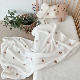 Одеяло для пеленания, мягкое флисовое одеяло с вышивкой медведя, детское одеяло, пеленание, спальная коляска 231128