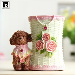 Dekorativa föremål Figurer Söt Poodle Dog Pen Pencil Tandpetare Container Holder Desktop Storage Box Jar Desk Ornaments Home Decor Decoration 231130