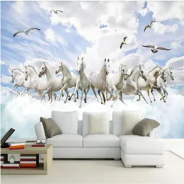 Sfondi cavallo bianco Sfondi 3D paesaggio tridimensionale TV sfondo decorazione murale pittura2098