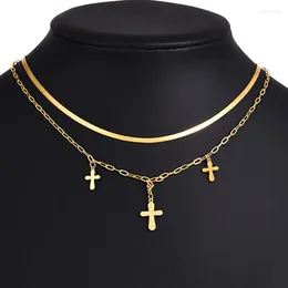 Pendanthalsband Zhini Boho Vintage Gold Color Cross för kvinnor Enkel kortkedjan Choker Statement Necklace Wedding Jewelry