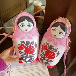 Evening Bags Creative Matryoshka Print Bag Women Crossbody Fashion PU Leather Phone Purses Shoulder Bolsas 231130