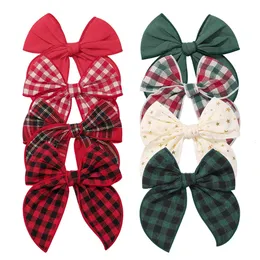 Hårtillbehör 32 st/parti 5 "Fabel Bows Nylon pannband Plaid hårbågar hårklipp barnflickor bomull jul tartan båge hårnål barn huvudbonad 231129