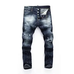 DSQ slim blue Men's Jeans Cool Guy Jeans Classic Hip Hop Rock Moto Casual Design Ripped Distressed Denim Biker hole DSQ2 Jeans 402