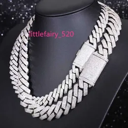 Heavy Silver 15mm 20mm 3rows Cuban Chain Necklace White Gold Plated Moissanite Diamond Link