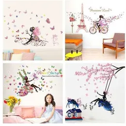 Schmetterling Blume Fee Wandaufkleber für Kinderzimmer Schlafzimmer Dekor Diy Cartoon Wandtattoos Wandbild Kunst PVC Poster Kinder Gi229o