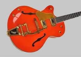 Factory Custom Left Handed Semi-hollow Orange Electric Guitar with Rosewood Fretboard Gold Hardware