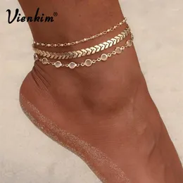 Anklets Vienkim 3pcs Lot Crystal Crystal anklet anklet steal Jewelry Jewelry Vintage Onglets for Women Summer Party Gift 20221339f