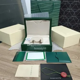 デザイナー高品質のウォッチボックス、グリーンペーパーバッグ証明書、木製の男性と女性のウォッチファクトリーボックス、最高品質の時計のアクセサリー、ウォッチエッセンシャルグリーンボックス