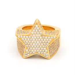 Moda hip hop masculino jóias anel de cinco pontos estrela gelado anel zircon hiphop rosa ouro prata anéis273s