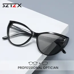 Sunglasses SZTZX Fashion Cat Eye Prescription Glasses Pochromic Progressive Reading Women Anti Blue Ray Myopia Optical Eyewear