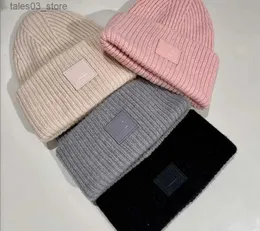 Beanie/Skull Caps Winter％Wool Beanie with with back fold Fashion Knit Hat for men fashion fashion large broidered face patch beanie q231130