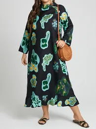 بالإضافة إلى فساتين الحجم 5XL Vonda Bohemian Maxi Dress Women Floral Print Long Long Exclude 2023 Summer Discal Volous Robe Femme