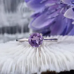 Cluster Rings Its Mos Natural Amethyst Purple Round Gemstone äkta S925 Sterling Silver Thin Bands Diamond Jewelry for Women Gift