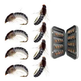 16-24 pezzi realistici ninfa Scud Fly #12 per la pesca alla trota esca artificiale per insetti 210622268y