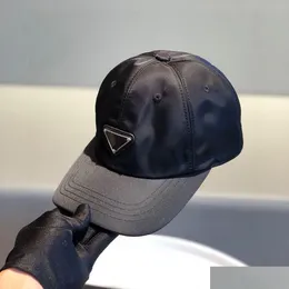 Cappelli da esterno 2021Ss Triangolo invertito Logo in metallo Cap per uomo Donna Versione di alta qualità Berretti da baseball Patchwork Estate Visiera parasole Drop Dhvl0