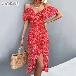 Casual Dresses MOVOKAKA Ladies Spring Summer Sexy Straps Women Ruffles Off Shoulder Party Elegant Floral Print Beach 230428