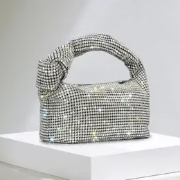 Вечерние сумки с ручкой и узлом, серебряная сумка с кристаллами для женщин, кошельки и сумки, роскошная дизайнерская сумка-тоут 231129