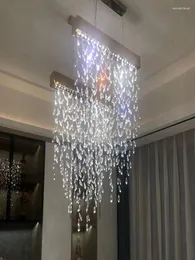 Pendant Lamps Curtain Style Luxury 3 Color Dimming Modern Novelty 85-265V LED Crystal Chandelier For Indoor Dining Table Living Room