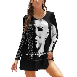 Casual Dresses Halloween Michael Myers Large Face Women High Waist Mini Dress Long Sleeve Autumn Fashion
