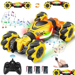 Rc Roboter 2023 Est 4WD Stunt Auto 24G Radio Fernbedienung Uhr Geste Sensor Rotation Geschenk Elektronisches Spielzeug für Kinder Jungen 230325 Drop De Dh3Pr