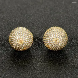 Stud Earrings Fashion Round Ball CZ Pave Gold Color Earring For Women Party Accessories Bijoux Female Boucles D'oreilles E-972