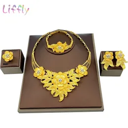 Bröllop smycken set liffly indian charm brud blommor halsband armband örhängen ring crystal party mode set 231130