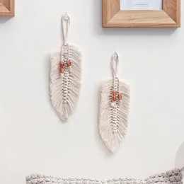 Decorative Figurines Objects & Nordic Style Hand-woven Leaves Shape Macrame Tapestry Art Woven Cotton Rope Pendant Wall Hanging Living Room