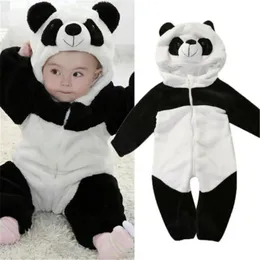 Rompers 0 36 månader födda babykläder håller varma vinter jumpsuits övergripande panda djur huva pojke romper flicka pajamas 231129