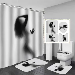 Nude Women Shadow Shower Curtain With Hook Sexy Girl Bathroom Set Non-slip Carpet Toilet Cover Pad Bath Mat for Home Decor 210609269q