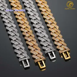 Lujo Iced Out 2 filas Moissanite Diamond Cadena de eslabones cubanos Chapado en oro Moda pesada Joyería de Hip Hop Collar cubano para hombres