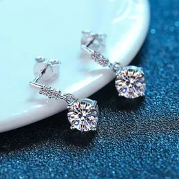 Brincos de diamante Mosan de quatro pinos em prata esterlina 925, brincos de moda temperamento simples para presente de aniversário de noivado feminino