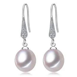 Pendientes colgantes de perlas de agua dulce 100% naturales, 8-9mm, blanco, rosa, morado, joyería de circonita de plata 925 para mujer 197R