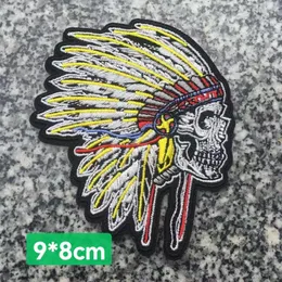 Customized OEM INDIAN Skull Biker Rocker Sew On Iron On Clothes Patch Motorcycle Biker Club MC Front Jacket Punk Vest Patch Embroidery Badge Sticker