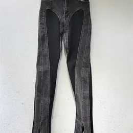 Jeans da donna DEAT Pantaloni in denim Colore a contrasto Slim Split Patchwork Matita sottile di alta qualità 2023 Moda autunnale 11XX4831 231129