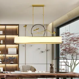 Lampade a sospensione Stile cinese Sala da tè in rame Lampadario da pranzo Personalità creativa Moderno semplice rettangolare
