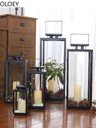 Candle Holders Black Vintage Iron Candle Holder Retro Tall Metal Garden Candlestick Wedding Centerpieces Crystal Candelabra Outdoor Lantern Hot YQ231130