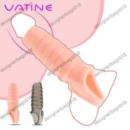 Massager Sex Toys Siliconen herbruikbare penis mouw vergroter extender vertraging ejaculatie pik ring linnen mondstuk voor mannen producten