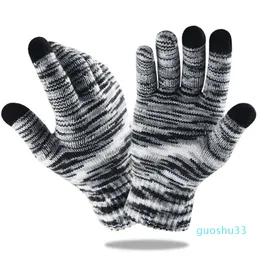 Luvas sem dedos 1 par versão coreana malha à prova de vento moda quente tela sensível ao toque dedo completo inverno