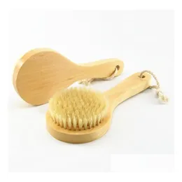 Spazzole da bagno Spugne Scrubber Spazzola per corpo pelle secca con manico corto in legno Setole di cinghiale Scrubber doccia esfoliante Masr Sn4189 Drop Oti3W