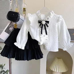 Set di abbigliamento abiti da ragazza vestito principessa maniche lunghe per bambini top e gonna pieghettati uniforme per bambini casual età 1t 10t 231129