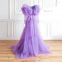 Vestidos casuais real pos lavanda vestido de maternidade para poshoot sheer ver através de babados vestido de tule mulheres vestes chá de bebê